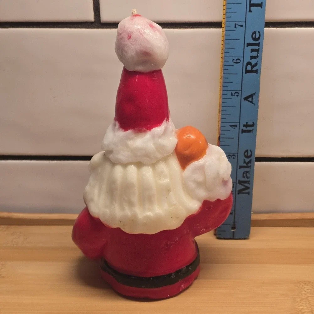 Vintage Winking Santa Clause Red White Christmas Novelty Wax Candle 7.5